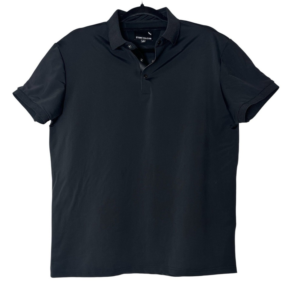 Stone Falcon Polo Shirt Men's Large‎  Black Short Sleeve Athleisure Golf